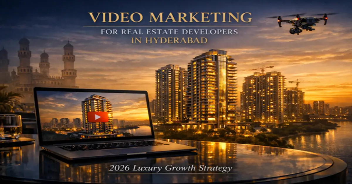  Hyderabad real estate video marketing 2026 with luxury towers, drone filming, and Financial District skyline